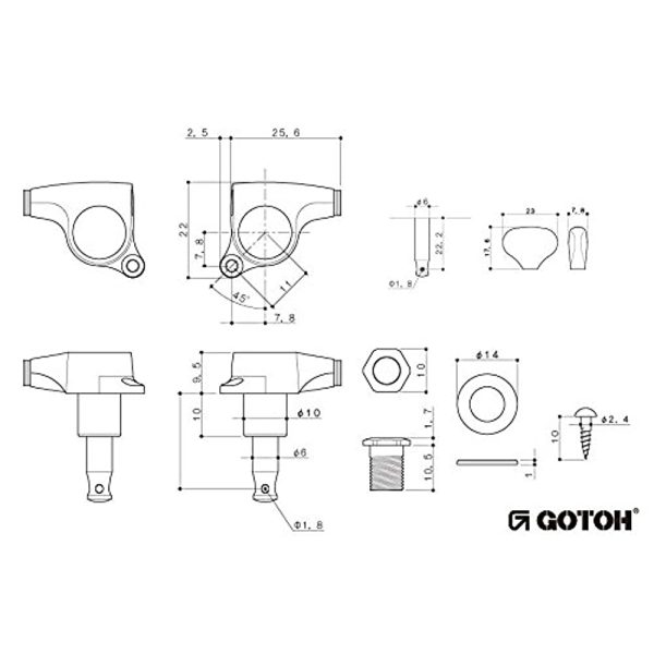 Gotoh Guitar Pegs, L5 Button, 3 + 3, Chrome (02012cx) sgl510 – L5 – 3 + 3 – C on Sale - Image 3