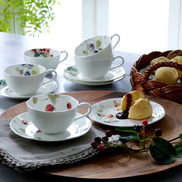 Narumi 96010-23067PAZ Cup & Saucer Set, Lucy Garden, 7.1 fl oz (210 cc), Set of 5, For Coffee, Microwave Heating, Dishwasher Safe Online Sale - Image 3