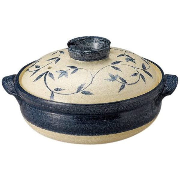 Sanpottery 13686 Banko Ware Earthenware Pot (Deep Pot), No. 9, For 4 to 5 People, Kuresu Arabesque Blue Online now