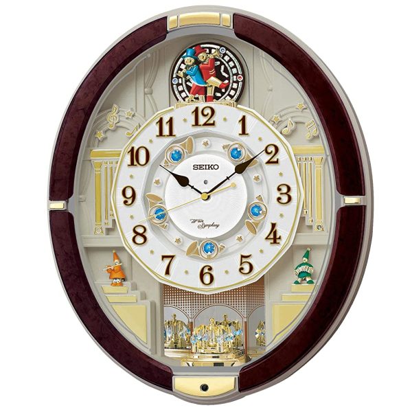 Seiko Clock RE581B Radio Wave Analog Karakuri Dark Brown Marble Pattern 18.3 x 15.2 x 3.9 inches (465 x 384 x 101 mm) Sale