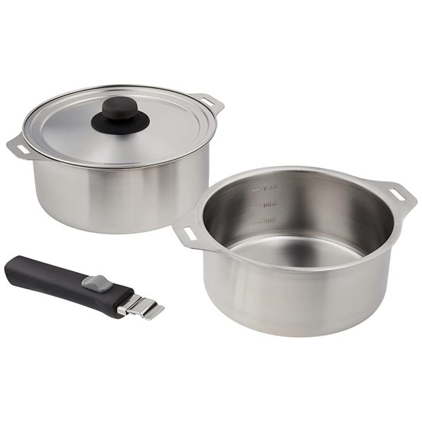 Wahei Freiz Tsubamesanjo EM-029 Removable Handle Pot, Set of 2, 7.1 inches (18 cm), 7.9 inches (20 cm), Stainless Steel, Induction Compatible Hot on Sale